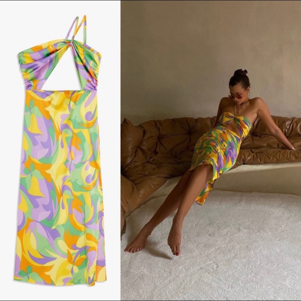 NWT WeWoreWhat Tie Halter Saved By The Bell Silky Dress